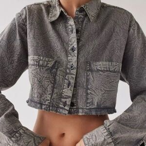 BDG Washed Gray Cropped Button-Up Jacket